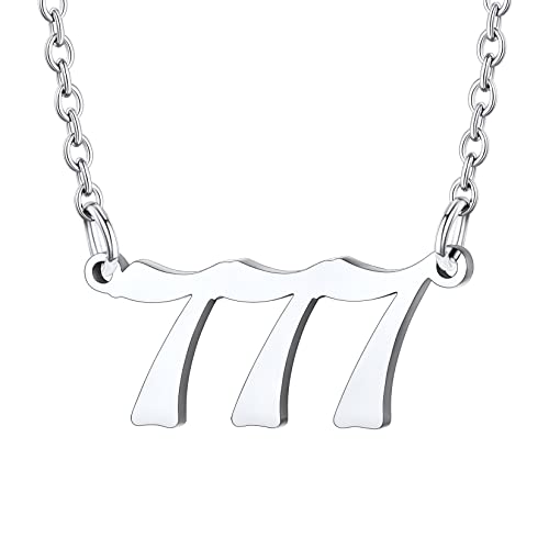 U7 Edelstahl Kette mit Engelnummern 777 Anhänger Damen Engelszahlen 777 Halskette Zahlen Ketten Halsschmuck Angel Number Kette Schlüsselbeinkette Glücklich Numerologie Modeschmuck für Hochzeit von U7