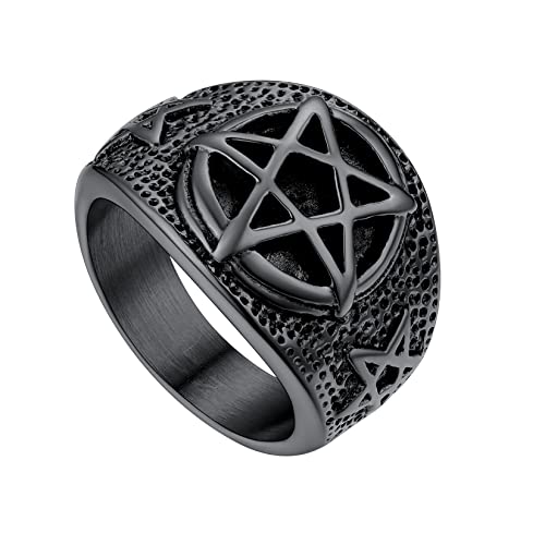 U7 Edelstahl Pentagramm geschlossen Ring Herren Statement Ring Luzifer Ring Siegelring mit Geschenkebox Großer Fingerring Modeschmuck Accessoire für Männer Jungen(Ring Größe 57) von U7