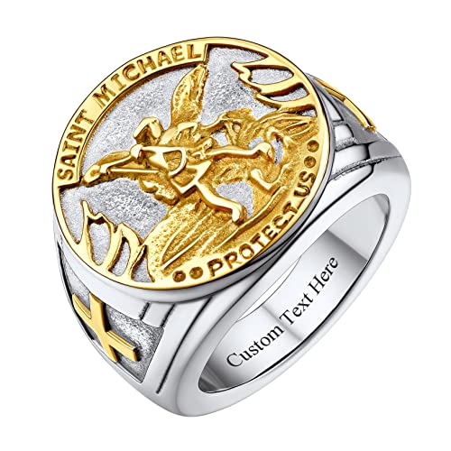 U7 Edelstahl St. Michael Siegelring Katholischer Schutzpatron Porträt Ring Herren personalisiert Statement Ring Großer Fingerring Modeschmuck Accessoire für Biker Rocker(Ring Größe 72) von U7