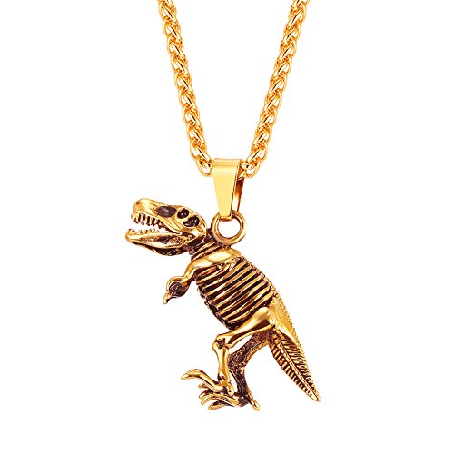 U7 Edelstahl Tyrannosaurus Rex Anhänger Halskette 18k vergoldet T-Rex Dinosaurier Kettenanhänger mit Kette Cool Biker Hip Hop Rapper Schmuck von U7