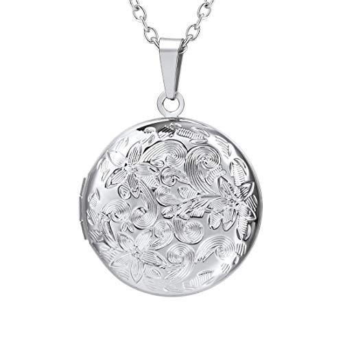 U7 Edelstahl Locket Druckenmuster Medaillons für Damen Custom Charm Rund Medaillon zum Öffnen für Bilder Foto Anhänger Halskette Amulett Souvenir Kettenanhänger Personalisiert Schmuck für Alltag von U7