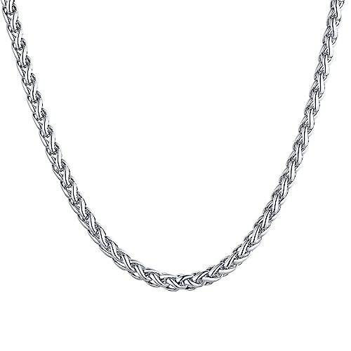 U7 Damen Herren Weizenkette Collier Edelstahl 46cm Halskette 3mm breit Gliederkette Hip Hop Spiga Chain Necklace Modeschmuk Accessoire für Jungen Mädchen von U7