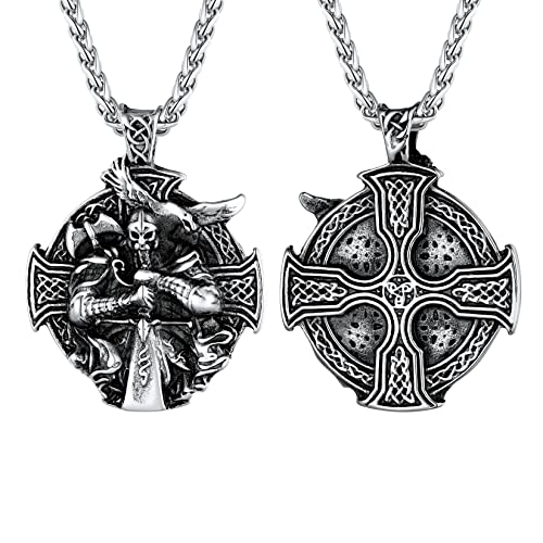 U7 Edelstahl Wikinger Odin Medaille Halskette Keltische Kreuz Anhänger + Weizenkette Nordische Amulett Modeschmuck Accessoire für Motorradfahrer von U7