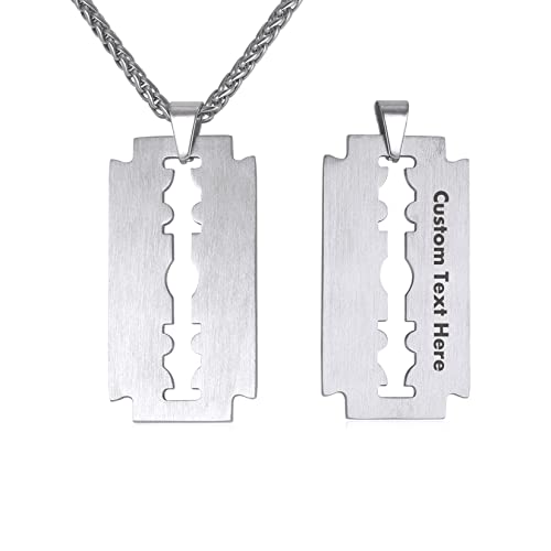 U7 Mann Rasierklinge Dog Tag Anhänger Halskette Edelstahl gebürstet Kettenanhänger mit 55cm Weizenkette matte Razor Blad Pendant Necklace Hip Hop Personalisiert Modeschmuck für Damen Mädchen von U7