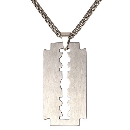 U7 Edelstahl Matte Rasierklinge Anhänger Halskette gebürstet Kettenanhänger mit 50cm+5cm Weizenkette Razor Blad Messer Dog Tag Pendant Necklace Coole Modeschmuck für Männer Frauen von U7