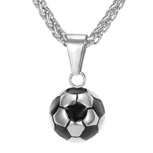 U7 Herrenkette mit Fussball Anhänger Damen Sport Halskette Edelstahl Kettenanhänger Charm Anhänger Ballsport Kette Bodybuilding Fitness Gym Schmuck Necklace Mens Silberkette für Jugendlich Vater von U7