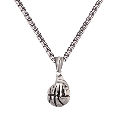 U7 Basketball Anhänger Halskette für Herren Damen Sport Kette 316L Edelstahl Silberkette Fitness Gym Sportball Kettenanhänger Necklace Mens Hip Hop Rock Fashion Modeschmuck für Sportliebhaber von U7