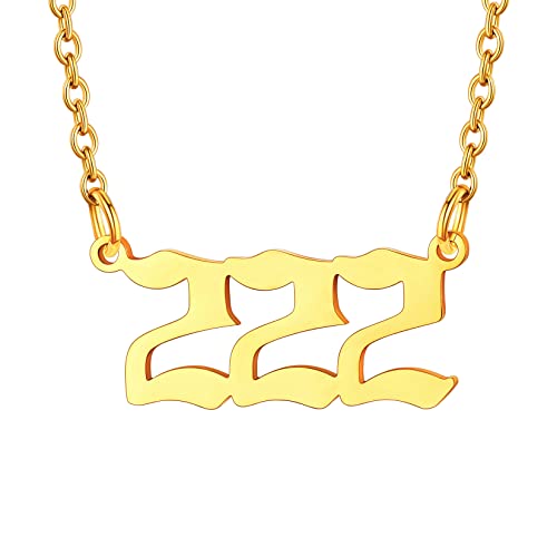 U7 Engelnummern Schlüsselbeinkette für Mädchen Frauen 18k vergoldet Engelszahlen 222 Anhänger Rolo Kette Angel Number Pendant Necklace Numerologie Minimalist Modeschmuck Accessoire für Geburtstag von U7