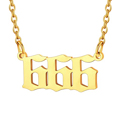 U7 Damen Halskette Gold Engelszahlen Nummer 666 Anhänger Kette Edelstahl Glücklich Engelnummern Kettenanhänger Angel Number Pendant Necklace Silber Minimalist Numerologie Modeschmuck für Jahrestag von U7