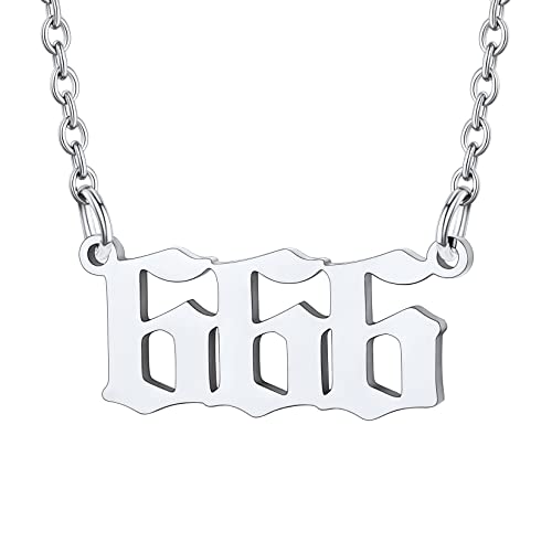 U7 Damen Halskette Engelszahlen Nummer 666 Anhänger Kette Edelstahl Glücklich Engelnummern Kettenanhänger Angel Number Pendant Necklace Silber Minimalist Numerologie Modeschmuck für Jahrestag von U7