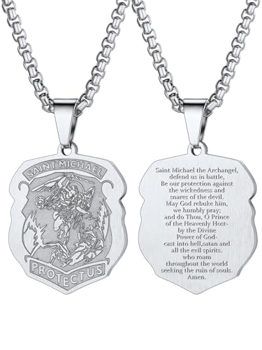 U7 Erzengel Michael Anhänger Halskette Edelstahl Unregelmäßige Medaille mit 3mm/55+5cm Venezianierkette Heilige Michael Schutz Patron Modeschmuck Accessoire für Herren von U7