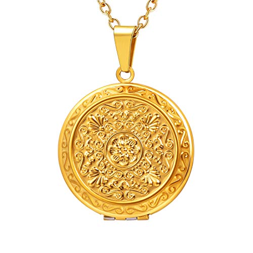 U7 Locket Europäisch Blumen Medaillons für Damen Retro Rund Medaillon zum Öffnen für Bilder Foto 18K Anhänger Halskette Amulett Souvenir Kettenanhänger Mode Personalisiert Schmuck für Herren von U7