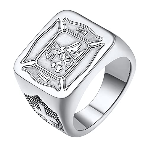 U7 Feuerwehrmann Siegelring für Männer Edelstahl St. Florian Porträt Statement Schutzpatron Ring Modeschmuck Accessoire für Vater Ehemann(Ring Größe 69) von U7