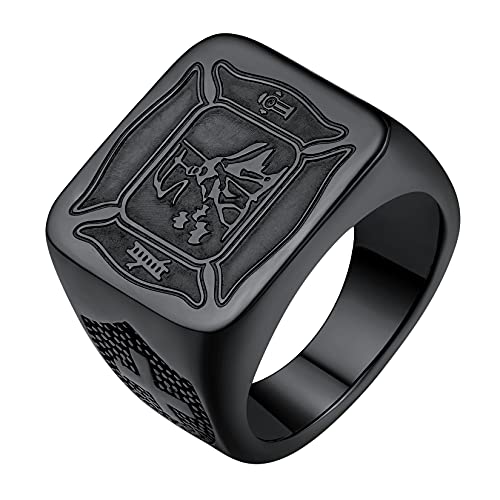 U7 Feuerwehrmann Siegelring für Männer Schwarz St. Florian Porträt Statement Schutzpatron Ring Modeschmuck Accessoire für Vater Ehemann(Ring Größe 69) von U7