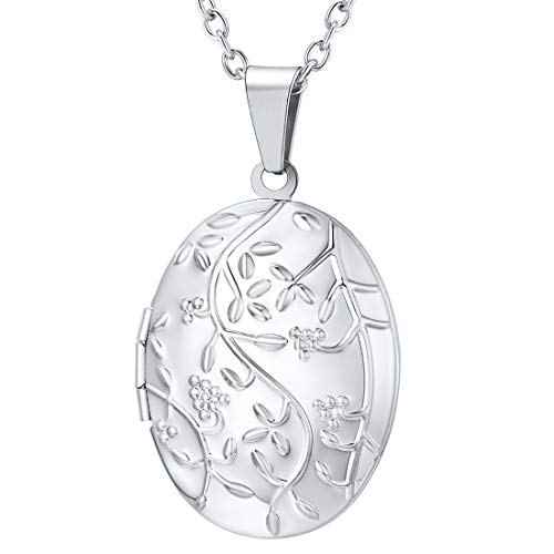 U7 Blumen Zweig Oval Medaillons für Damen Retro Medaillon zum Öffnen für Bilder Foto Halskette Anhänger Amulett Souvenir Rosenquarz Kette Kettenanhänger Mode Schmuck für Weihnacht Oktoberfest von U7