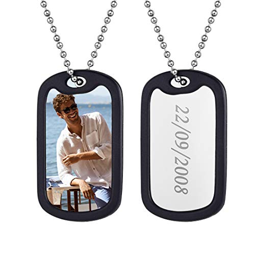 U7 Foto Kette für Männer Frauen Edelstahl Namen Texte Gravur Erkennungsmarke mit schwarzem Silikon-Rahmen personalisiert Dog Tag Anhänger 60cm Kugelkette Modeschmuck für Weihnachten Jahrestag von U7