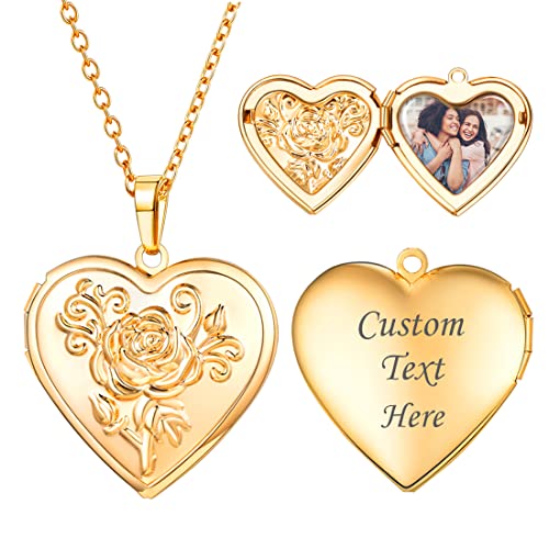 U7 Custom Herz Medaillon für Damen zum Öffnen Gelbgold Foto Bilder Amulett Blumen Herz Anhänger Halskette Herzanhänger Frauen Mädchen Mutter Personalisiert Souvenir Modeschmuck für Party Jahrestag von U7