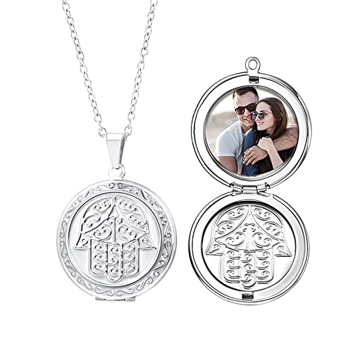 U7 Personalisiert Mädchen Rund Hand der Fatima Medaillon Retro Medaillon zum Öffnen für Bilder Foto Edelstahl Halskette Anhänger Amulett Souvenir Necklace Kettenanhänger Mode Schmuck für Herr Jungen von U7