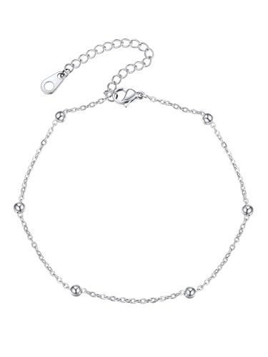 U7 Fußkette für Damen Frauen Sommer 3.5mm Perlenkette Fußkettchen Fußkette Silber Fußband Armband Boho Knöchel Fußschmuck Barfuß Strand Anklet Personalisiert Modeschmuck für Muttertag Liebhaber von U7