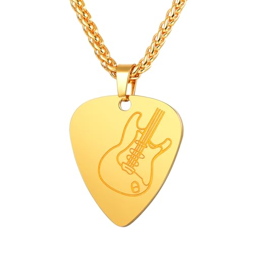 U7 Gitarre Halskette Gold Anhänger für Jungen Plektron Kette Edelstahl Plektrum Goldkette Musik Pendant Necklace Bass Kettenanhänger Hip Hop Personalisiert Modeschmuck für Valentinstag Vatertag von U7