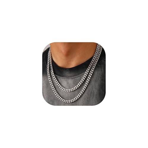 U7 Gliederkette Silber Kette Herren Panzerkette Miami Kubanisch Kette 7mm Halskette Edelstahl Männer Silber Halsreif 46cm Metallkette Schwer Glieder Link Chain Halsschmuck Modeschmuck für Verlobung von U7