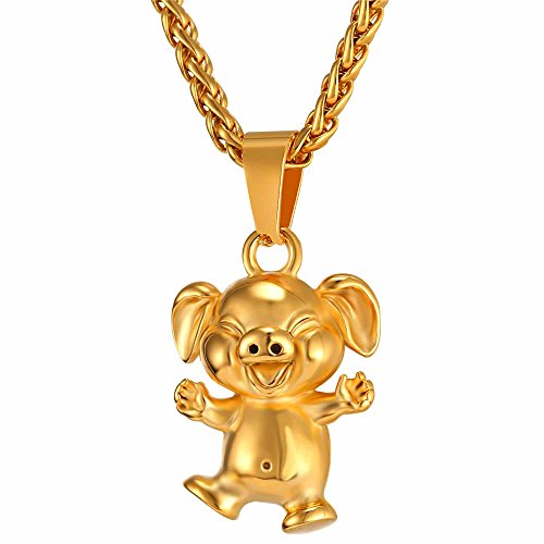 U7 Glücksschwein Kette Frauen Gold Necklace Women Schweinchen Kette Damen Schwein Anhänger Halskette Edelstahl Piggy Pendant Necklace Glücklich Kettenanhänger Glücksbringer Modeschmuck für Jahrestag von U7