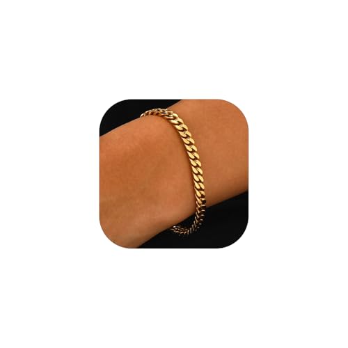 U7 Gold Armband Herren 5MM Miami Armkette Edelstahl Gliederarmband Schicke Panzerarmkette für Männer Kubanische Armbänder Schwer Cuban Link Bracelet 23cm lang Modeschmuck für Vater von U7
