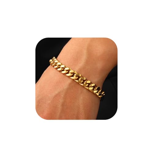 U7 Gold Armband Herren 9MM Armkette Edelstahl Gliederarmband Schicke Panzerarmkette für Männer Kubanische Armbänder Schwer Glieder Link Armband Miami Armkette 19cm lang Modeschmuck für Vater von U7