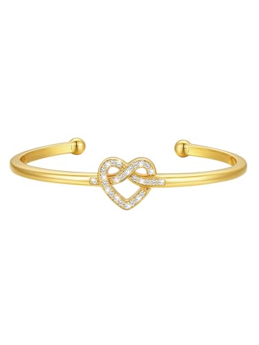 U7 Gold Armreif Herz Armbänder mit Zirkonia für Damen Goldene Offen Loveful Bracelet verstellbare Manschette Armbänder mit Stein Armkette Armschmuck Accessoire von U7