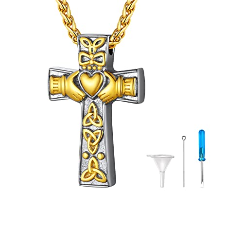 U7 Gold Keltischer Knoten Doppelherz Kreuz Urnenanhänger Frauen Cremation Memorial Urn Necklace Halskette für Asche Anhänger Pendant Medaillon Amulett Schmuck für Halloween Ferien von U7