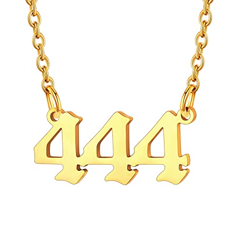 U7 Gold Kette für Damen Engelnummern 444 Halskette Minimalist Engelszahlen Anhänger mit Rolokette Glücklich Angel Number Pendant Necklace Edelstahlkette Numerologie Modeschmuck für Valentinstag von U7