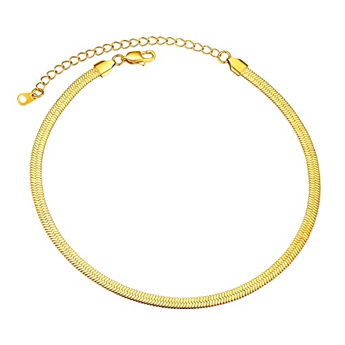 U7 Goldene Kette für Damen Schlangenkette Gold Flache Halskette Kette ohne Anhänger Choker 5mm Breit Flache Snake Kette Gold Collier Schlange Kette Schlicht Halsschmuck Halsreif Modeschmuck für Oma von U7