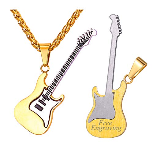 U7 Goldkette für Damen Plektron Gitarre Deko Anhänger Halskette Plektrum Kette Gravur Text Kettenanhänger Custom Pendant Necklace Mens Hip Hop Musikstil Gitarrenanhänger Modeschmuck für Karneval von U7