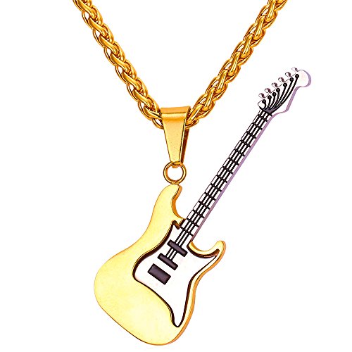 U7 Goldkette für Damen Plektron Gitarre Deko Anhänger Halskette Plektrum Kette Kettenanhänger Pendant Necklace Mens Hip Hop Musikstil Gitarrenanhänger Herrenkette Modeschmuck für Karneval von U7