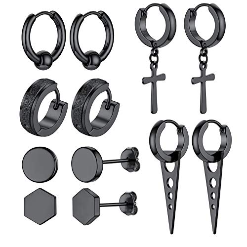 U7 Gotik Punk Ohrringe Set 6 Paare Schwarz kleine Ohrstecker Huggie Creolen Hängeohrringe Hip Hop Rapper Rocker Modeschmuck Accessoire U7 Gotik Punk Ohrringe Set 6 Paare Schwarz kleine Ohrstecker Huggie Creolen Hängeohrringe Hip Hop Rapper Rocker Modeschmuck Accessoire von U7