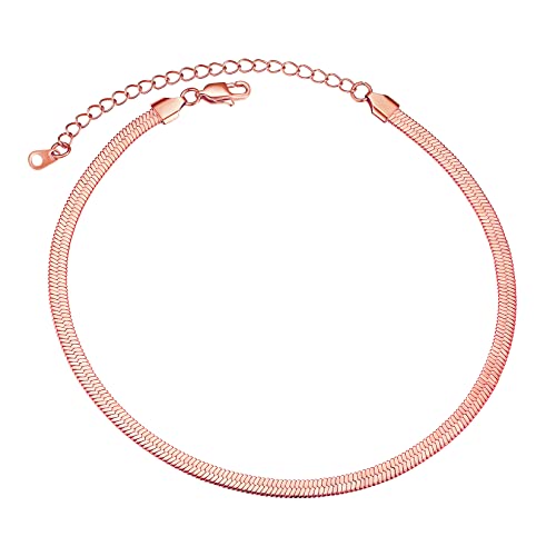 U7 Halskette Damen Herren Boho Edelstahl 3MM flache Schlangenkette Choker Halskette Rosegoldene Kette 46+9cm Mode Sommer Täglich Schmuck Halsschmuck für Frauen und Mädchen Muttertag Party von U7