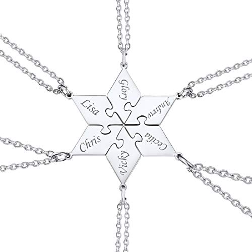 U7 Halskette für Damen Mädchen Edelstahl 6 Stk. Polygon Puzzle Anhänger Namenketten personalisiert Partnerketten Modeschmuck Accessoire für Freundschaft Familien Schwester von U7