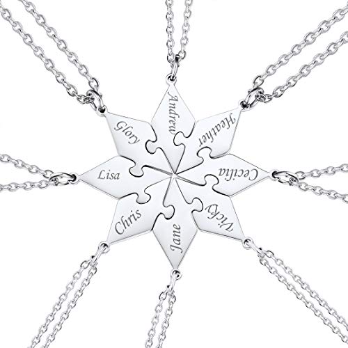 U7 Halskette für Damen Mädchen Edelstahl 8 Stk. Polygon Puzzle Anhänger Namenketten personalisiert Partnerketten Modeschmuck Accessoire für Freundschaft Familien Schwester von U7