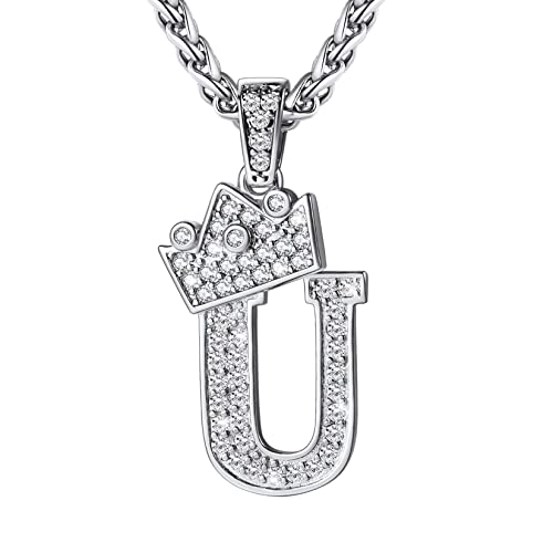 U7 Halsreif Kette mit Buchstaben U Damen Mädchen Glücksanhänger Kette Silber Letter Krone Anhänger Halskette Collier Crown Halsschmuck Initiale Anfangsbuchstaben Halsband Modeschmuck für Verlobung von U7