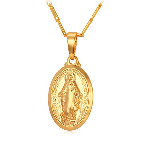 U7 Damen Maria Kette Heiliger Patron Halskette mit Jungfrau Maria Anhänger Messing Wundertätige Amulett Medaille Oval Anhänger mit Jungfrau Maria Kette Christlich Kettenanhänger Modeschmuck für Oma von U7