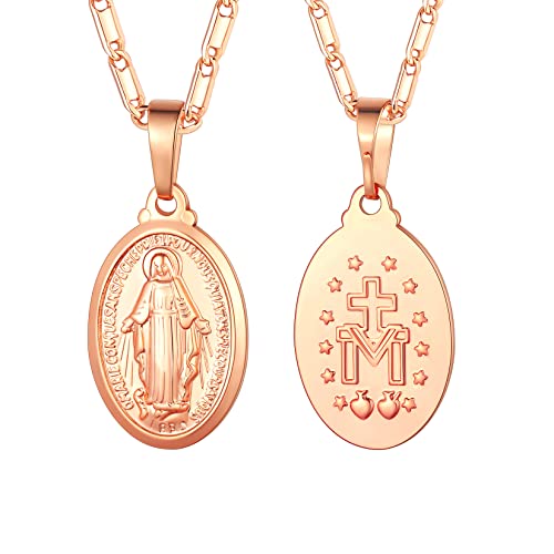 U7 Rosegold Anhänger für Frauen Halskette Maria Kette Katholischer Schmuck Halskette mit Anhänger Jungfrau Maria Kette Damen Oval Anhänger Wundertätig Medaille Virgin Mary Modeschmuck für Ehefrau von U7