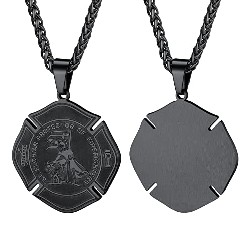 U7 Heiliger Florian Anhänger mit 55+5cm Weizenkette Schwarz Edelstahl St. Florian Medaille Halskette Schutzpatron der Feuerwehrleute Amulett Modeschmuck für Vater Sohn U7 Heiliger Florian Anhänger mit 55+5cm Weizenkette Schwarz Edelstahl St. Florian Medaille Halskette Schutzpatron der Feuerwehrleute Amulett Modeschmuck für Vater Sohn von U7