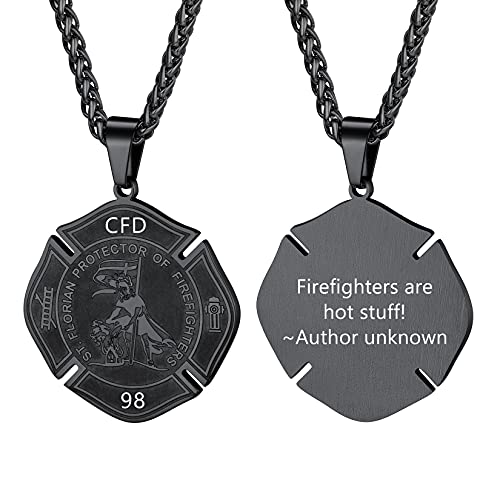 U7 Heiliger Florian Anhänger mit 55+5cm Weizenkette Schwarz St. Florian personalisiert Medaille Halskette Schutzpatron der Feuerwehrleute Amulett Modeschmuck für Vater Sohn von U7