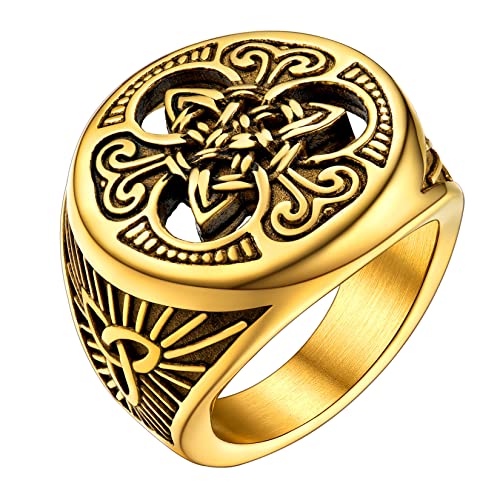 U7 Herren 18k vergoldet Triquetra Fingerring Vintage Nordischer Siegelring mit Dreiheitsknoten Keltische Amulett Modeschmuck für Männer(Ring Größe 67) von U7