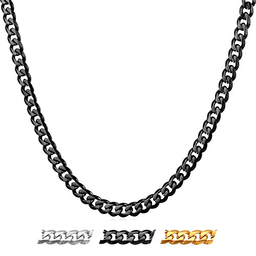 U7 Herren 3mm breit Hip-Hop Kette - schlichte Panzerkette Halskette 55cm schwarz Edelstahl kubanische Gliederkette Link Necklace trendig Schmuck Accessoire für Jungen von U7