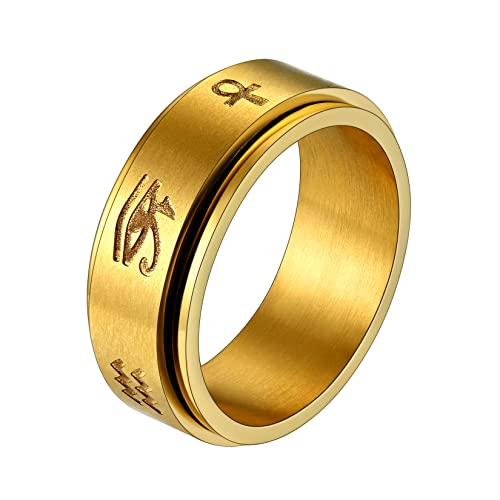 U7 Herren 7,7mm breit Spinner Ring 18k vergoldet Bandring mit Drehbarer Ägyptischen Symbole Drehring Stressabbauen Fingerring Modeschmuck Accessoire(Ring Größe 69) von U7