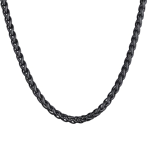 U7 Herren 9mm breit Hip-Hop Kette - schlichte Weizenkette Halskette 55cm schwarz Edelstahl Gliederkette Spiga Chain Necklace trendig Schmuck Accessoire für Jungen von U7