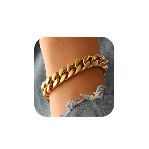 U7 Gold Armband Herren 12MM Armkette Edelstahl Gliederarmband Schicke Panzerarmkette für Männer Kubanische Armbänder Schwer Glieder Link Armband Miami Armkette 21cm lang Modeschmuck für Vater von U7