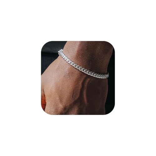 U7 Herren Armband Silber Panzerarmband Edelstahl Gliederarmband Männer 5MM Miami Armkette Jungen Cuban Bracelet 23cm lang Armschmuck für Vatertag von U7