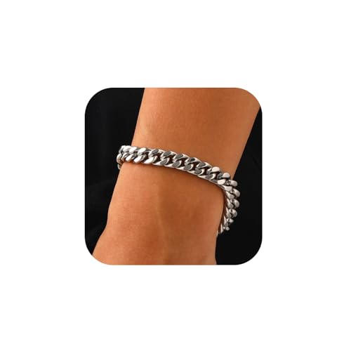 U7 Silber Armband Herren 9MM Miami Gliederarmband Männer Armbänder Edelstahl Panzerarmband Kubanische Armband 19cm lang Cuban Bracelet Armschmuck Modeschmuck für Ehemann von U7